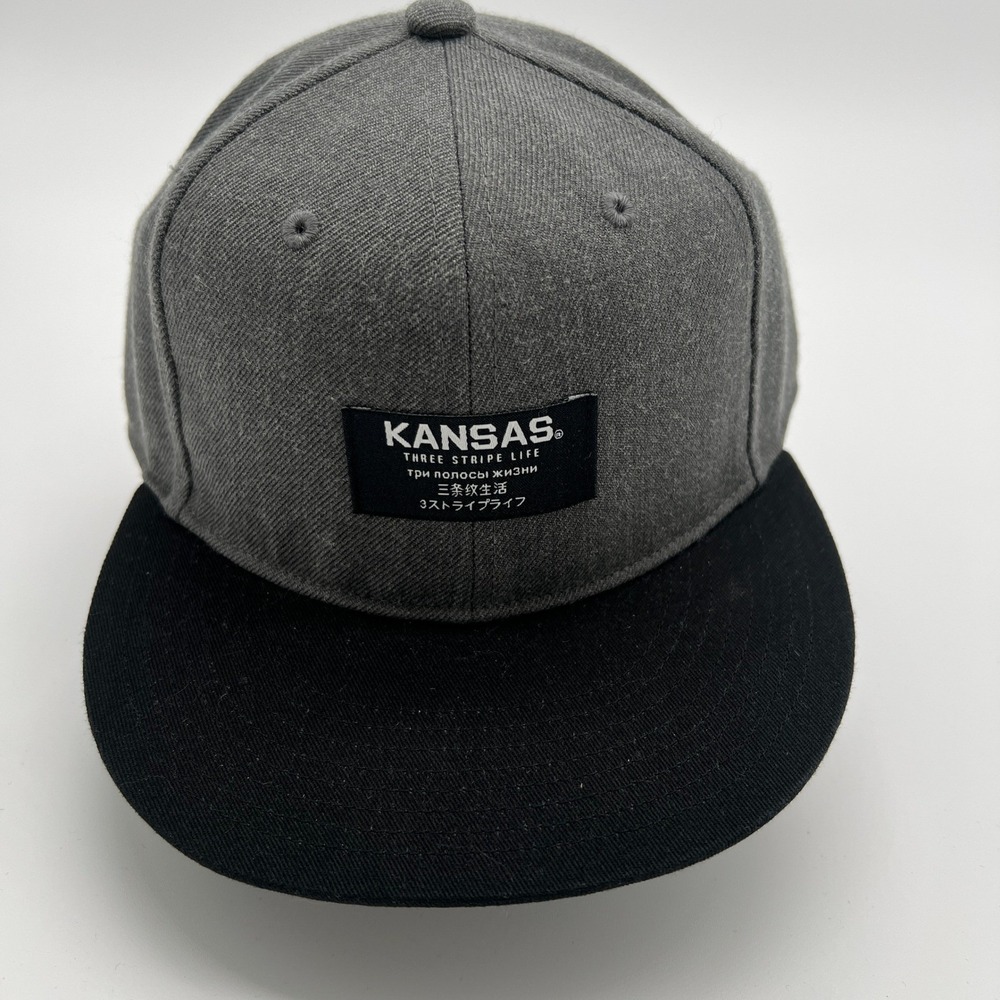 Adidas Kansas Jayhawks Three Stripe Life Flat Brim Snapback Hat Grey NEW